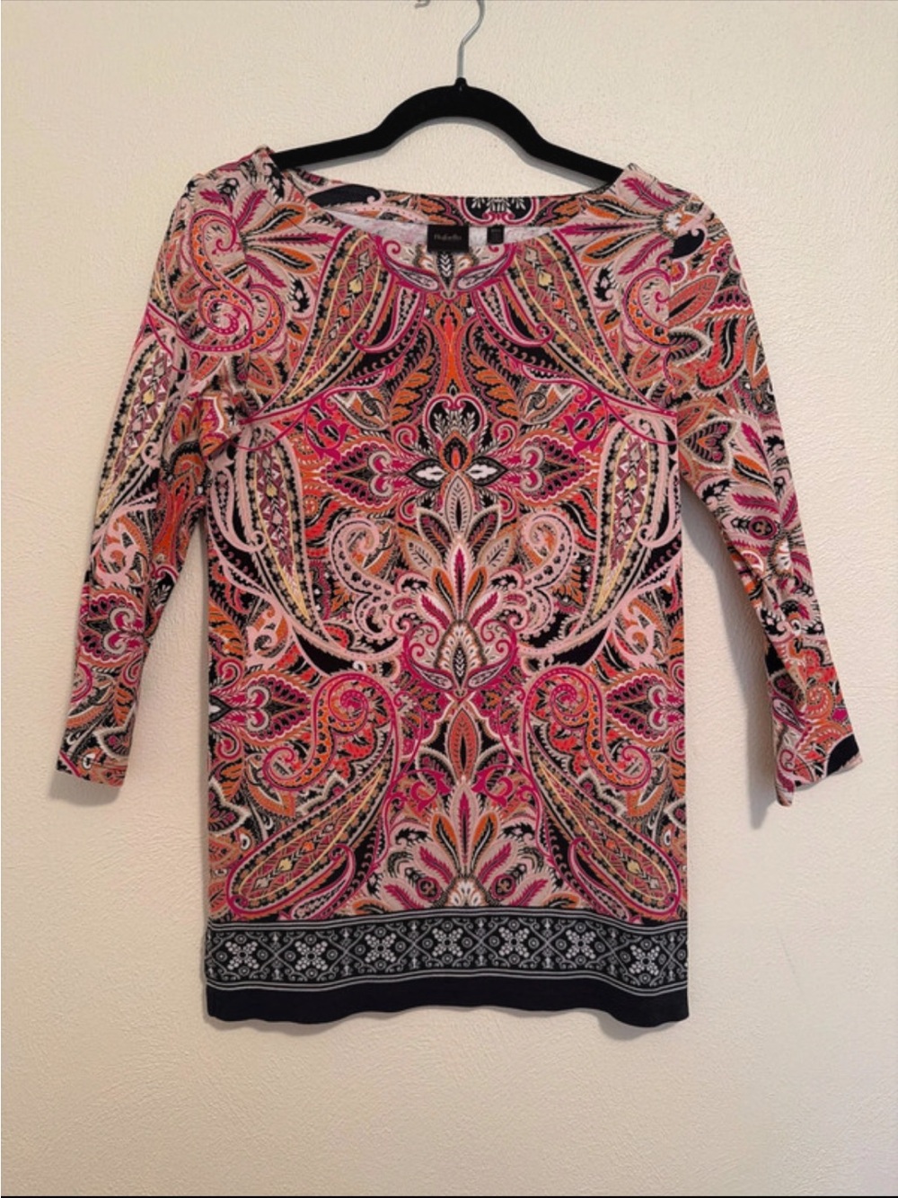 Rafaella Multicolor Boho Paisley-Print Long Sleeve Tunic Size Small